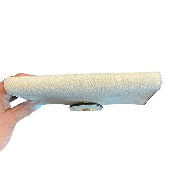 COACH The Phone Wallet Bi Fold Crossgrain Leather Chalk White/Camel Women’s NWOT - Picture 7 of 15